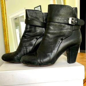 Kathryn Amberleigh black calfskin booties with ankle wrap size 9